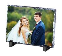 HooAMI Personnalité Fossil ardoise cadre photo - BRILLANT PHOTO affichage personnalisé Pierre cadre photo, anniversaire de mariage cadeau décoration de bureau - avec support (Moyen, Rectangle)