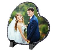 HooAMI Personnalité Fossil ardoise cadre photo - BRILLANT PHOTO affichage personnalisé Pierre cadre photo, anniversaire de mariage cadeau décoration de bureau - avec support (Petit, En forme de cœur)