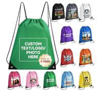HooAMI Sac à dos personnalisé avec cordon de serrage Articles promotionnels en vrac avec votre logo Sac à dos personnalisé Cinch Sack Gym Draw String Back Bag, vert, 16.9" L x 13.4" W, Sacs à dos de