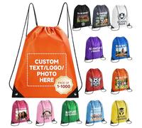 HooAMI Sac à dos personnalisé avec cordon de serrage Articles promotionnels en vrac avec votre logo Sac à dos personnalisé Cinch Sack Gym Draw String Back Bag, Orange, 16.9" L x 13.4" W, Sacs à dos de
