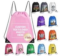HooAMI Sac à dos personnalisé avec cordon de serrage Articles promotionnels en vrac avec votre logo Sac à dos personnalisé Cinch Sack Gym Draw String Back Bag, rose clair, 16.9" L x 13.4" W, Sacs à