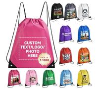 HooAMI Sac à dos personnalisé avec cordon de serrage Articles promotionnels en vrac avec votre logo Sac à dos personnalisé Cinch Sack Gym Draw String Back Bag, rose rouge, 16.9" L x 13.4" W, Sacs à