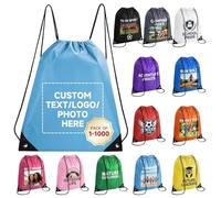 HooAMI Sac à dos personnalisé avec cordon de serrage Articles promotionnels en vrac avec votre logo Sac à dos personnalisé Cinch Sack Gym Draw String Back Bag, bleu ciel, 16.9" L x 13.4" W, Sacs à dos