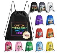 HooAMI Sac à dos personnalisé avec cordon de serrage Articles promotionnels en vrac avec votre logo Sac à dos personnalisé Cinch Sack Gym Draw String Back Bag, noir, 16.9" L x 13.4" W, Sacs à dos de