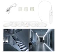 Hoobabuy Ruban LED avec Détecteur Mouvement et Capteur Lumière, Batterie Rechargeable, D'éclairage à Intensité Variable sous Armoire Pour Escaliers, Cuisine, 2M, Blanc Froid 6500K