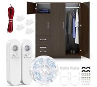 Hoobabuy Ruban LED avec Détecteur Mouvement et Capteur Lumière, Batterie Rechargeable, D'éclairage à Intensité Variable sous Armoire Pour Escaliers, Cuisine, 5M, Blanc Froid 6500K