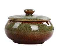 Hoobar Cendrier en céramique avec Couvercle Ronde Cigar Cendrier avec réservoir à Eau pour Home & Office en frêne Support pour Fumeurs Vert