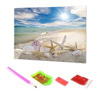 Hoobee 5D Diamond Painting Complet Perceuse étoile De Mer, DIY Diamond Painting Kits Plage de Sable Broderie au Point de Croix Mosaïque Strass Décoration de la Maison 30x40 cm Taille unique