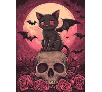 Hoobee 5D DIY Diamond Painting Crâne, Peinture Diamant Chat Noir, Diamant Painting Broderie au Point de Croix Mosaïque Strass Décoration de la Maison 30x40cm-20