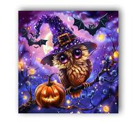 Hoobee 5D DIY Diamond Painting Halloween Citrouille, Diamond Painting Adulte Hibou, Peinture Diamant Diamant Painting Broderie au Point de Croix Mosaïque Strass Décoration de la Maison 35x35cm