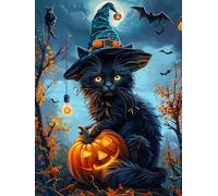 Hoobee 5D DIY Diamond Painting Halloween, Peinture Diamant Chat Noir, Diamant Painting Broderie au Point de Croix Mosaïque Strass Décoration de la Maison 30x40cm-2