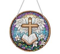 Hoobee DIY Croix Diamond Painting Pendentif, Religion Pendant Broderie Diamant Kit avec Chaîne, pour Jardin Maison Porte et Fenêtre Décoration Cadeaux 20x20 cm(Croix)
