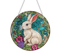 Hoobee DIY Lapin Diamond Painting Pendentif, Animal Pendant Broderie Diamant Kit avec Chaîne, pour Jardin Maison Porte et Fenêtre Décoration Cadeaux 20x20 cm(Lapin)