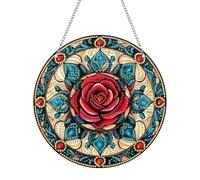Hoobee DIY Rose Diamond Painting Pendentif, Fleur Pendant Broderie Diamant Kit avec Chaîne, pour Jardin Maison Porte et Fenêtre Décoration Cadeaux 20x20 cm(Rose)