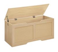 HOOBR Coffre à Jouets, Banc de Rangement décoratif en rotin Artificiel, Coffre de Rangement de 110 cm de Long, avec charnière de Soutien, Organisateur à Jouets, Couleur Bois Naturel ENL22CW01