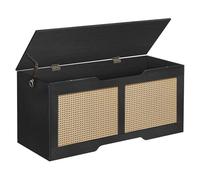 HOOBR Coffre à Jouets, Banc de Rangement décoratif en rotin Artificiel, Coffre de Rangement de 110 cm de Long, avec charnière de Soutien, Organisateur à Jouets, Noir EBB22CW01