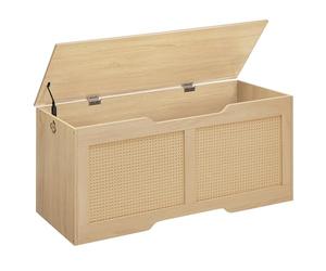 HOOBR Coffre à Jouets, Banc de Rangement décoratif en rotin Artificiel, Coffre de Rangement de 110 cm de Long, avec charnière de Soutien, Organisateur à Jouets, Couleur Bois Naturel ENL22CW01