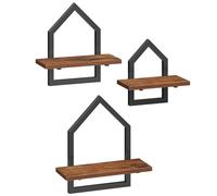 HOOBRO 3 Étagères Murales (Grande, Moyenne, Petite), Industriel, Cadre Métallique Pentagonal, Montage DIY, pour Salon, Chambre, Salle de Bain, Cuisine, Bureau, Marron Rustique et Noir EBF12BJP301