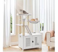 HOOBRO Arbre à Chat avec Maison de Litière pour Chat, Maison pour Chat en Bois avec Tour à Chat, Blanc