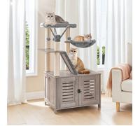 HOOBRO Arbre à Chat avec Maison de Litière pour Chat, Maison pour Chat en Bois avec Tour à Chat, Grège