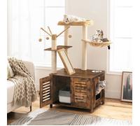 HOOBRO Arbre à Chat avec Maison de Litière pour Chat, Maison pour Chat en Bois avec Tour à Chat, Marron Rustique