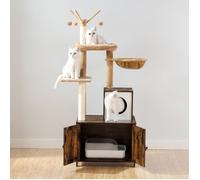 HOOBRO Arbre à Chat avec Maison de Litière pour Chat, Maison pour Chat en Bois avec Tour à Chat, Mobilier d'Intérieur pour Chat