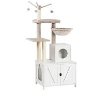 HOOBRO Arbre à Chat avec Maison de Litière, Tour et Mobilier d'Intérieur Tout-en-Un, Bâton Taquin à Pompon Amovible, Blanc EWT15MZ03