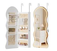 HOOBRO Armoire à Bijoux Murale, avec Éclairage LED Intégré et Miroir, Rangement pour Bijoux Verrouillable, Porte Battante, avec Miroir Psyché, pour Boucles d'Oreilles, Cosmétiques, Blanc EWT08CDJC04