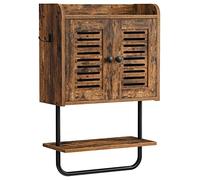 HOOBRO Armoire à Pharmacie, Armoire Murale pour Salle de Bains, Placard de Rangement, Meuble de Cuisine avec Volets, Plateau réglable, 2 Crochets, pour Salle de Bains, Marron Rustique EBF46CW01