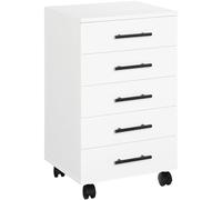 HOOBRO Armoire de classement à roulettes avec 5 tiroirs, en Bois, Commode de Rangement, Style Industriel, Facile à Monter, Rustique, Blanc EWT05WJ01