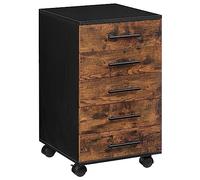 HOOBRO Armoire de classement à roulettes avec 5 tiroirs, en Bois, Commode de Rangement, Style Industriel, Facile à Monter, Rustique, Marron foncé et Noir EBF05WJ01
