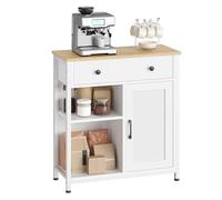 HOOBRO Armoire de Cuisine 1 Tiroir, Buffet de Service 1 Étagère Réglable, Commode, Meuble de Rangement, Buffet de Café, pour Cuisine, Restaurant, Salon, Blanc et Couleur Bois EWN70CB01