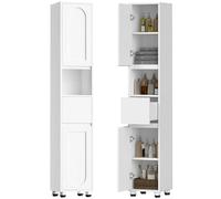 HOOBRO Armoire de Salle de Bain Étroite, 30 x 30 x 170 cm Haute, avec 2 Compartiments à Portes (Étagères Réglables), 1 Espace Ouvert et 1 Tiroir, pour Petits Espaces, Salon, Entrée, Blanc EWW22BC01