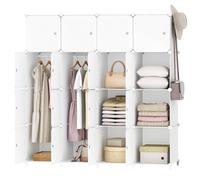 HOOBRO Armoire Penderie Modulable, 16 Cubes, Armoire Chambre Portable, Armoire de Rangement avec Portes et tringles, 2 patères, pour Vêtements, Chaussures, Jouets, Blanc EWT44LY01N1