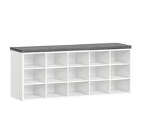 HOOBRO Banc à Chaussures avec Assise Rembourrée, Banc de Rangement à 15 Compartiments, Banquette de Rangement 110 x 30 x 48 cm, pour Couloir, Chambre, Salon, Entrée, Blanc et Gris