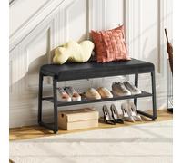 HOOBRO Banc à Chaussures avec Assise Rembourrée, Banc de Rangement à 2 Niveaux avec Étagère Métallique Grillagée, pour Couloir, Entrée, Chambre, Salon, Noir EBB27RHX01