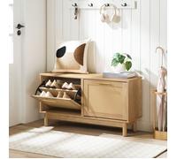 HOOBRO Banc à Chaussures, Banc d’Entrée avec 2 tiroirs rabattables, Meuble à Chaussures avec décoratif en rotin, Plateau spacieux
