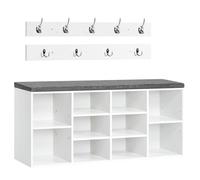 HOOBRO Banc à Chaussures, Banc de Rangement avec 10 Compartiments, Étagère à Chaussures, Porte-Manteau, Blanc et Gris