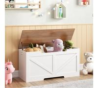 HOOBRO Banc de Rangement, Coffre à Jouets avec Couvercle, Coffre de Rangement, Coffre de Rangement, 2 Anneaux, 100 cm, Robuste, Stable, Couloir, Salon, Blanc et Noyer EWH771CW01G1