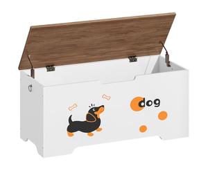 HOOBRO Banc Rangement, Coffre à Jouets avec Motif Chien, Coffre Rangement avec 2 Charnières de Sécurité, Banc à Chaussures, 100 cm, pour Entrée, Chambre, Salon, Blanc et Couleur Noyer EWH494CW01