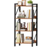 HOOBRO Bibliothèque à 4 Niveaux, Étagère d’Angle Industrielle, Présentoir avec Rangement, Marron Rustique et Noir