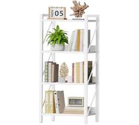 HOOBRO Bibliothèque à 4 Niveaux, Étagère d’Angle Moderne, Présentoir avec Rangement, Cadre métallique, Blanc