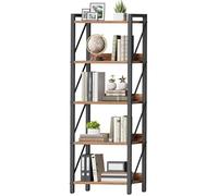 HOOBRO Bibliothèque à 5 Niveaux, Étagère d’Angle Industrielle, Présentoir avec Rangement, Cadre métallique, Marron Rustique