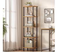 HOOBRO Bibliothèque Rétro à 5 Couches, Étagère de Rangement d'angle, Présentoir d'angle, Jardinière, Marron Rustique, Noir