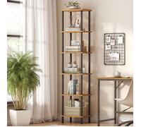 HOOBRO Bibliothèque Rétro à 6 Couches, Étagère de Rangement d'angle, Présentoir d'angle, Marron Rustique, Noir