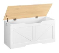 HOOBRO Boîte Rangement, Coffre Rangement Jouets Vintage avec Ouverture Forme de U, Banc Rangement, Charnière Sécurité, Coffre à Jouets Bois Robuste, Facile Assembler, Blanc, Couleur Bois EWN771CW01