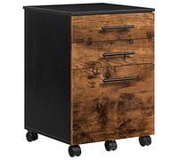 HOOBRO Caisson de Bureau 3 tiroirs, Meuble de Rangement pour Dossier, Placard de Rangement Mobile, avec 5 roulettes, Stable, Style Industriel, Marron Rustique et Noir EBF02WJ01G1