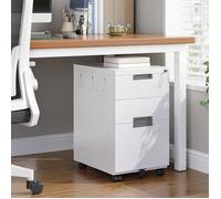 HOOBRO Caisson de Bureau, Armoire de Classement Mobile avec 3 tiroirs verrouillables, Meuble de Rangement métallique Blanc