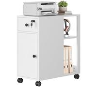 HOOBRO Caisson de Bureau avec 1 Tiroir et 1 Placard, Meuble de Bureau Amovible, Casier sur roulettes avec Espace Ouvert, pour Documents, Fichiers, Chambre, Salon, Blanc et Noir EWB28WJ01