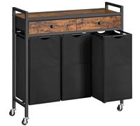 HOOBRO Chariot à Linge à 3 sections, Corbeille à Linge amovible et extractible, Panier à Linge avec 2 tiroirs, pour buanderie, Marron rustique et Noir EBF78XY01